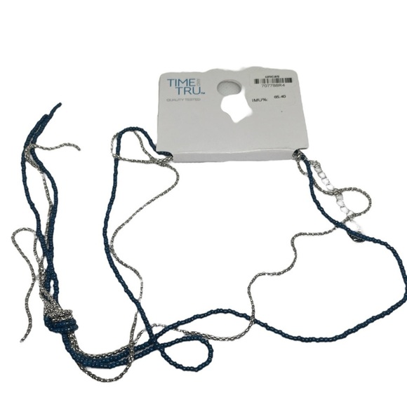 Time and Tru Teal Bead and Sliver-tone chain with Knot Detail 20” w/Ext NWT - Picture 2 of 2